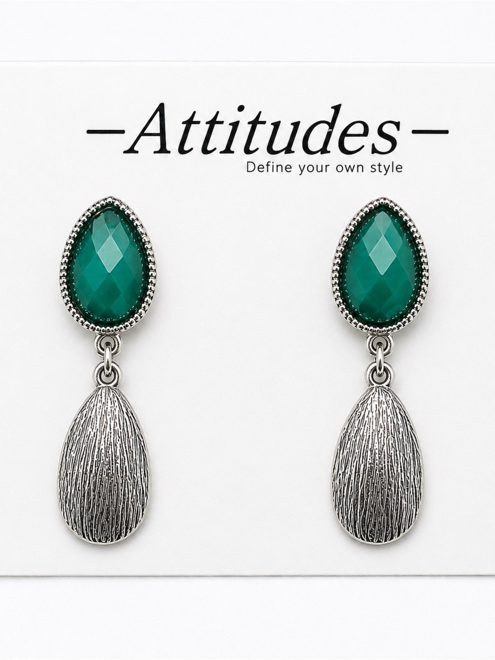 Emerald Green Clip-On Drop Earrings | Silver Tone Statement Jewelry